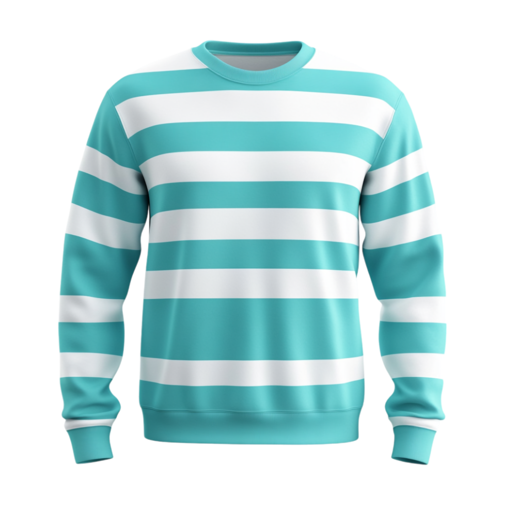 ustom turquoise and white striped crewneck sweater for private label leisurewear wholesale