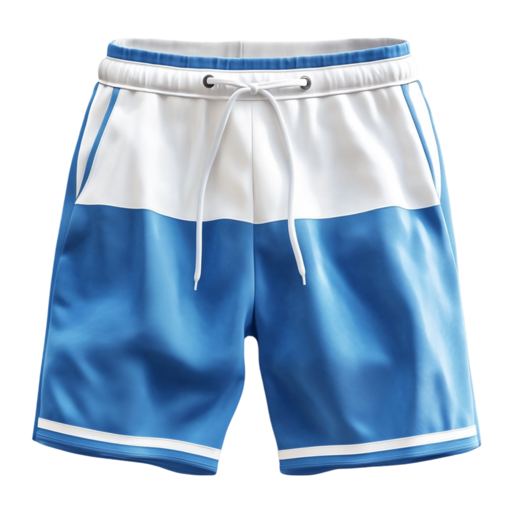 custom blue and white colorblock athletic shorts for wholesale sportswear production